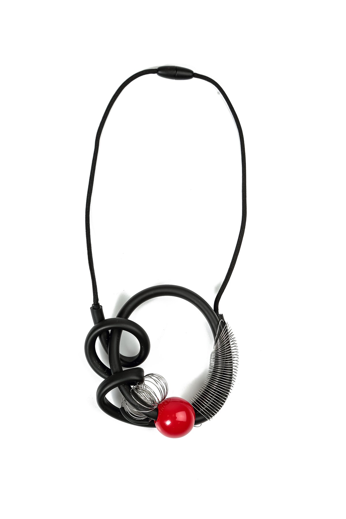 Red Sphere Metal Coil Necklace