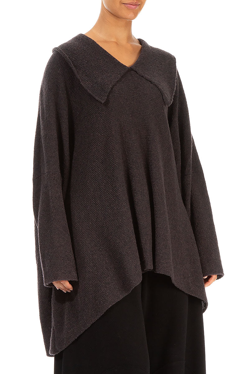 Relaxed Collar Chocolate Wool Sweater 4