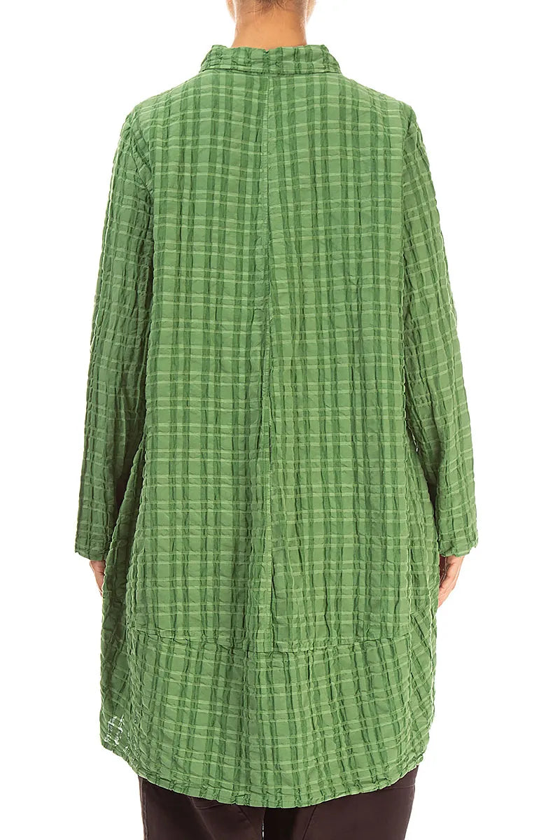 Relaxed Shamrock Green Checkered Linen Cotton Jacket 2
