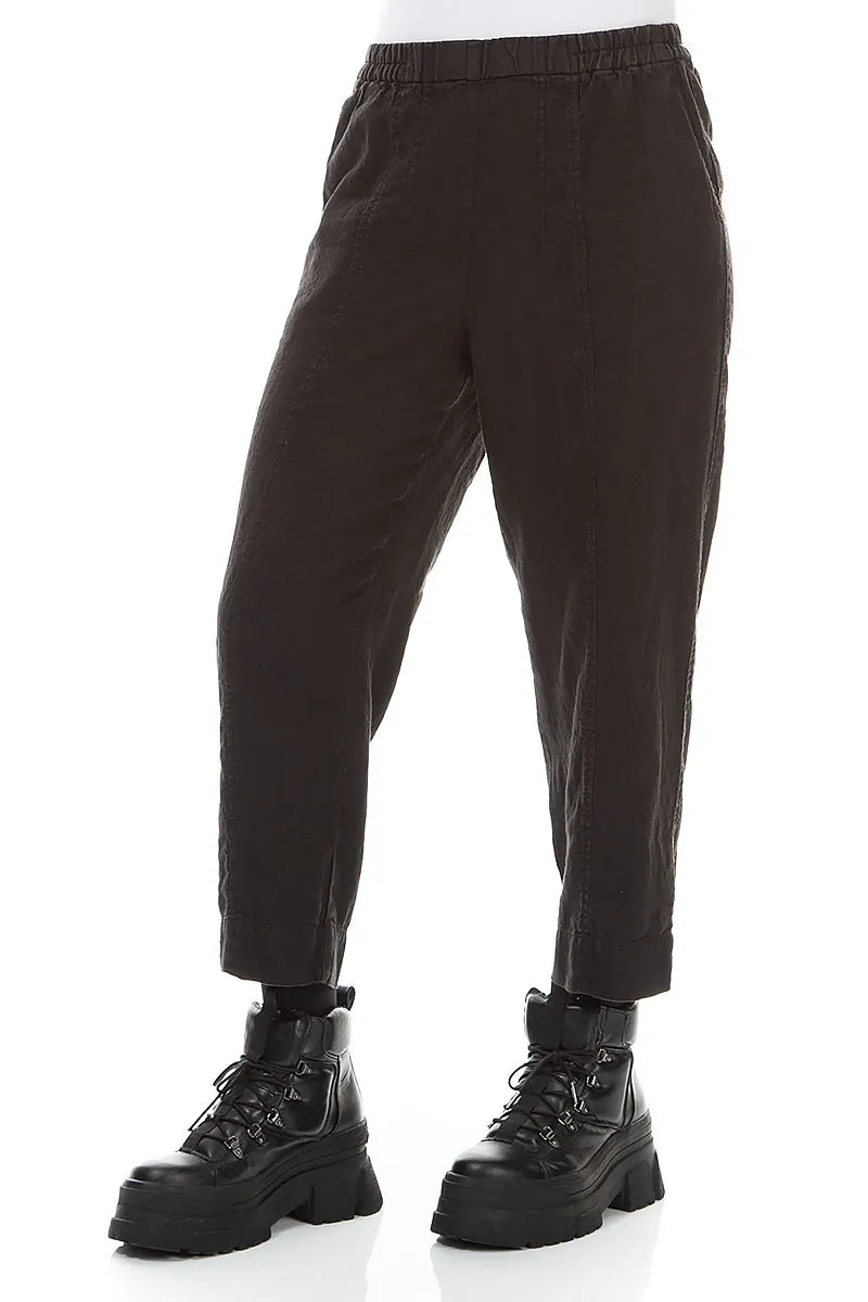 Relaxed Taper Black Linen Trousers