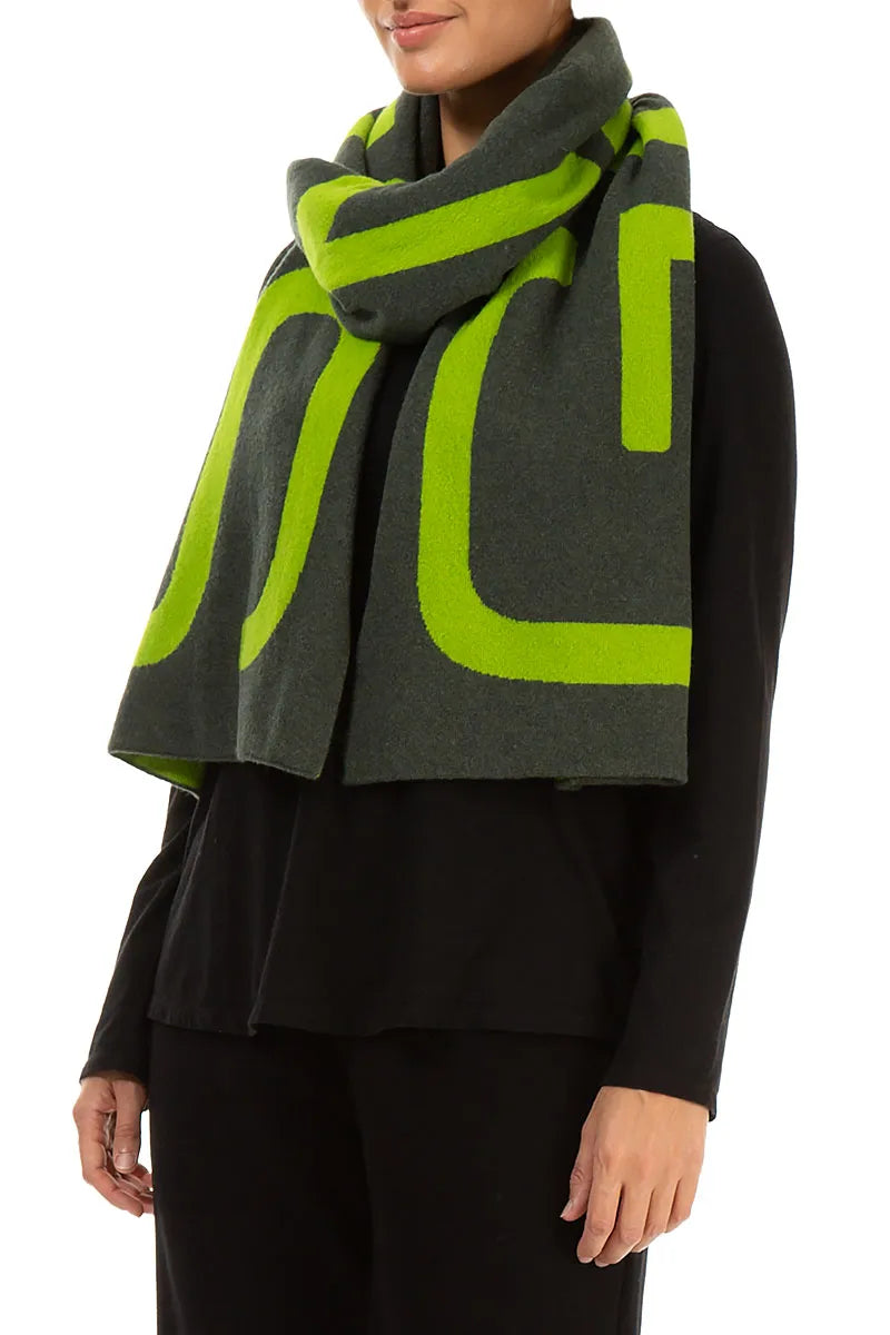 Reversible Lime Green & Charcoal Soft Wool Scarf