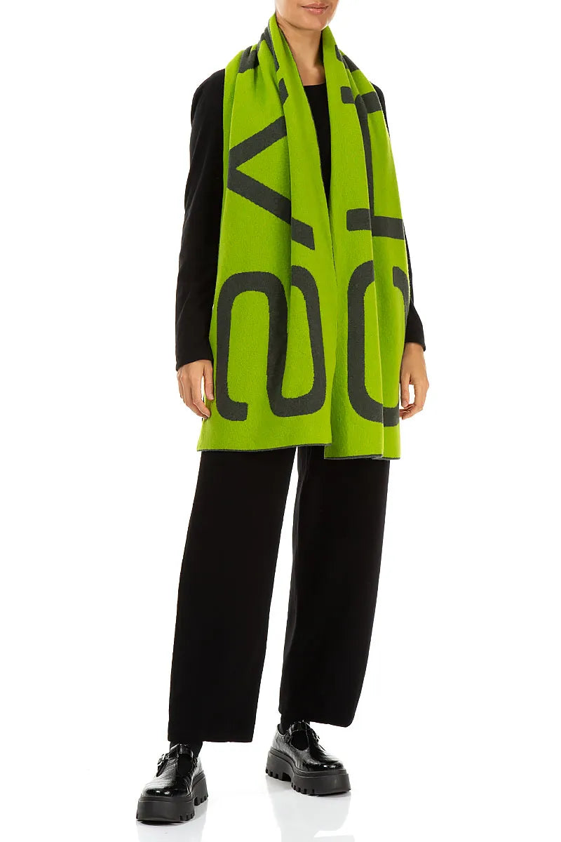 Reversible Lime Green & Charcoal Soft Wool Scarf