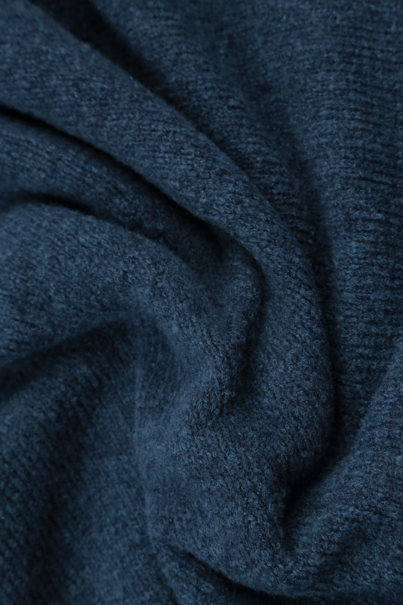Ribbed Dual Petrol Blue Wool Beanie Hat 4