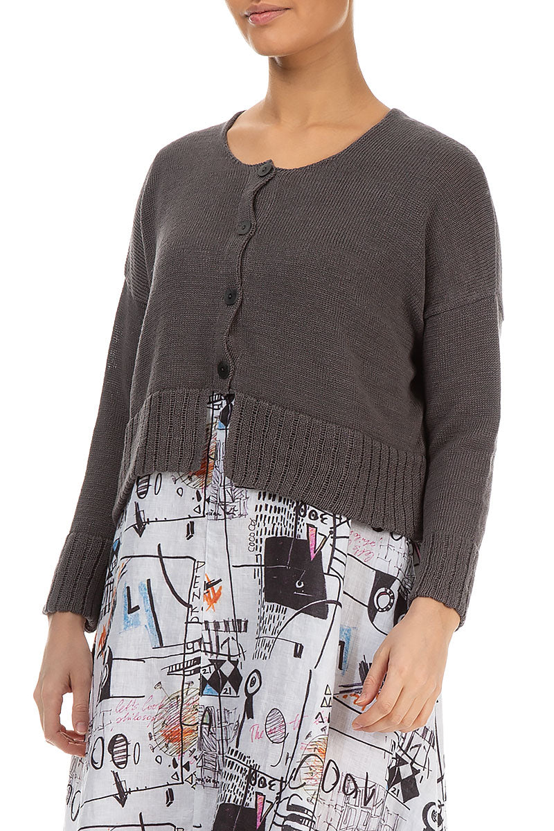 Ribbed Hem Brown Linen Cardigan 3