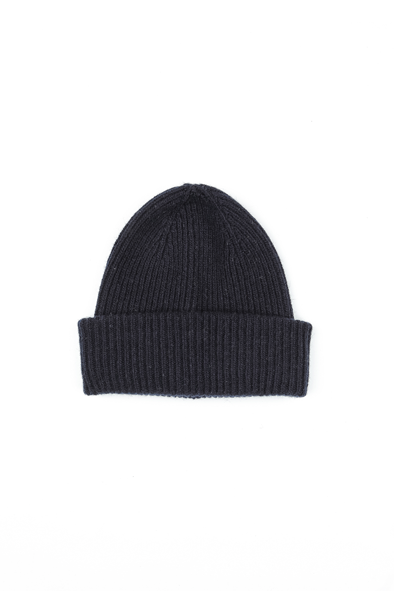 Marineblaue Beanie-Mütze aus weicher Wolle
