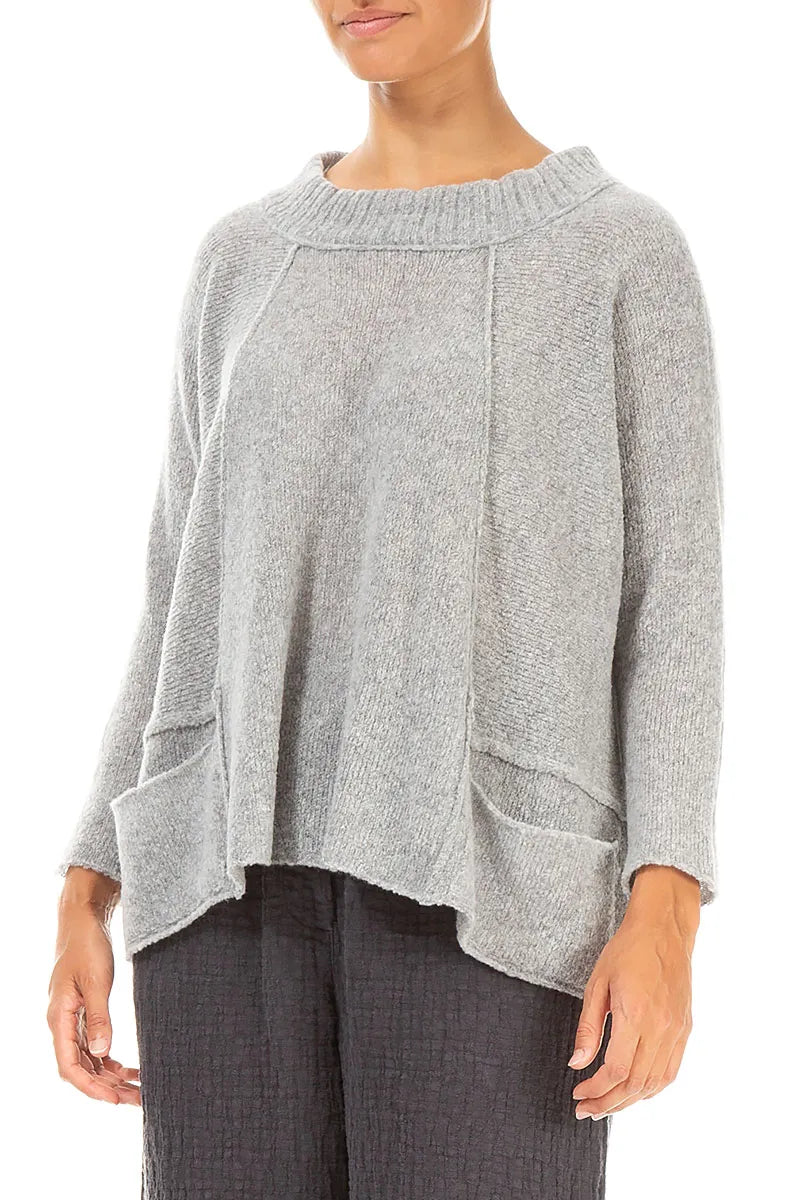 Ribbed Neck Light Grey Wool Sweater 3