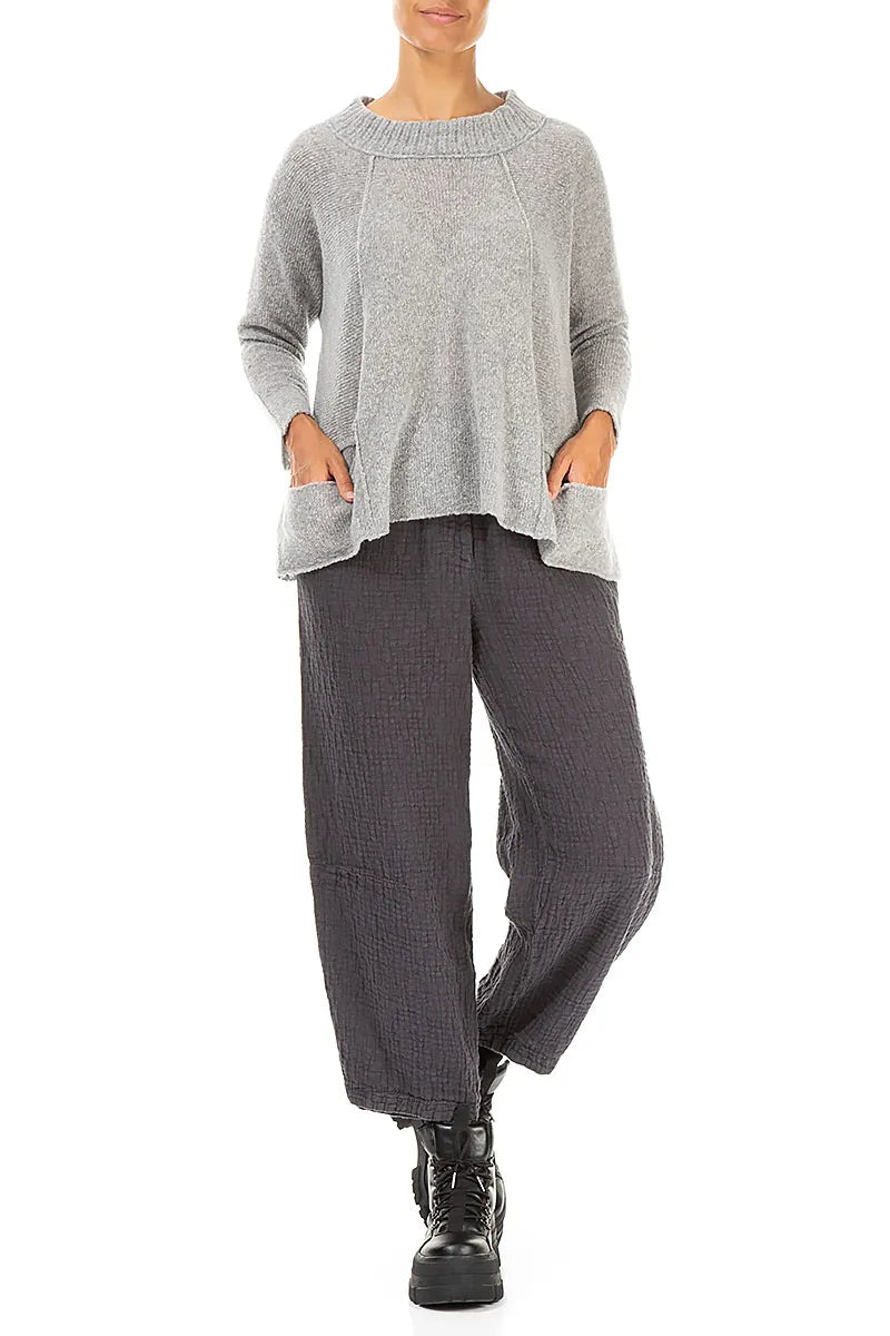 Ribbed Neck Light Grey Wool Sweater 4