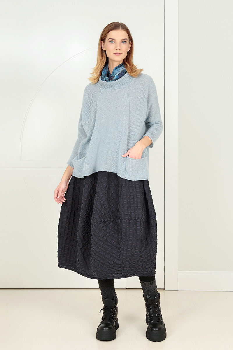 Ribbed Neck Silver Blue Wool Sweater 6