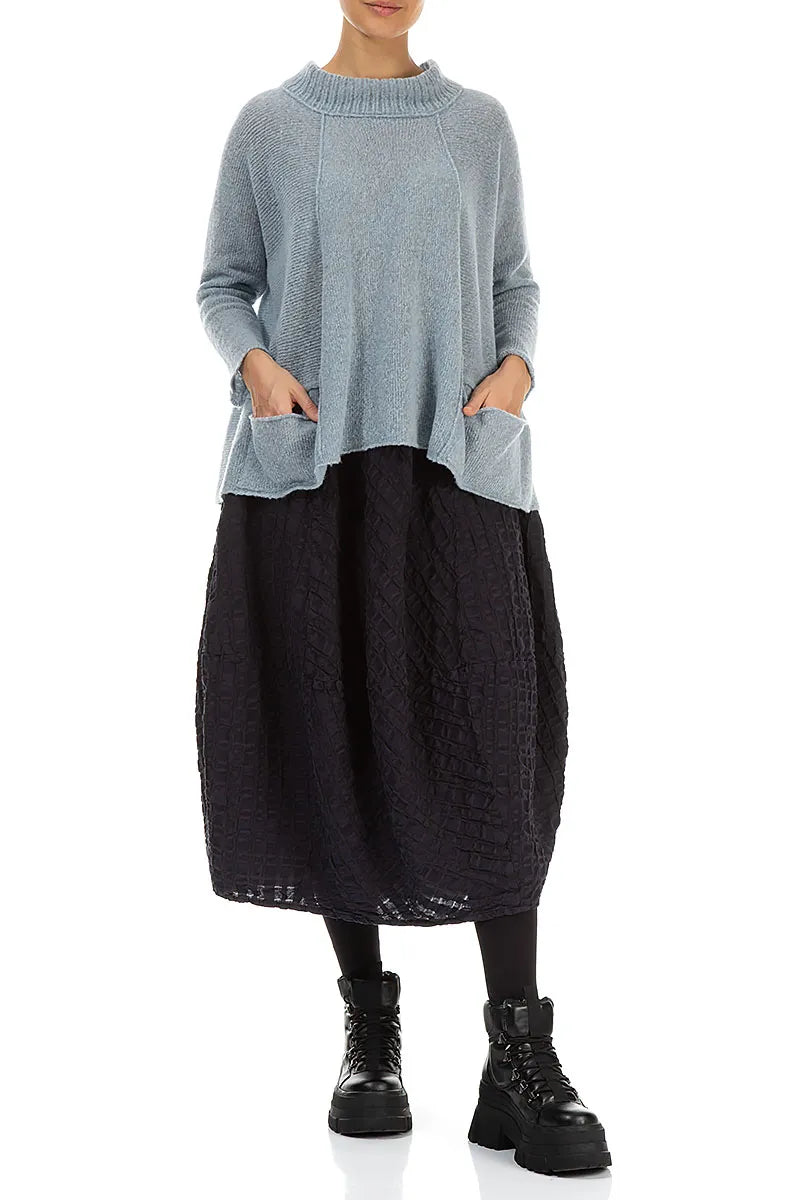 Ribbed Neck Silver Blue Wool Sweater 4