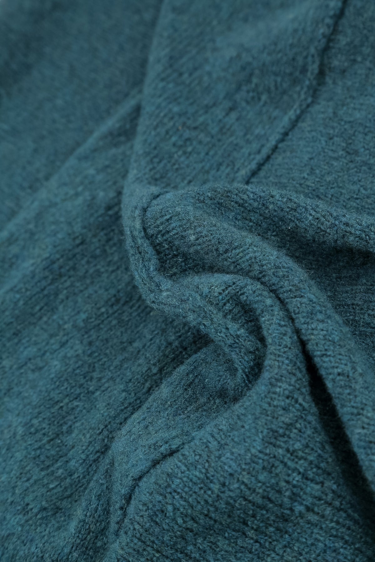 Ribbed Neck Teal Wool Sweater