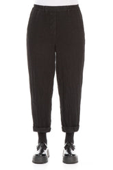Roll Up Black Mélange Linen Trousers 1