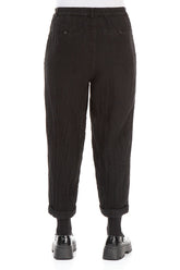 Roll Up Black Mélange Linen Trousers 2