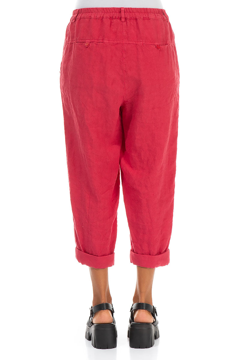 Roll Up Raspberry Linen Trousers 2