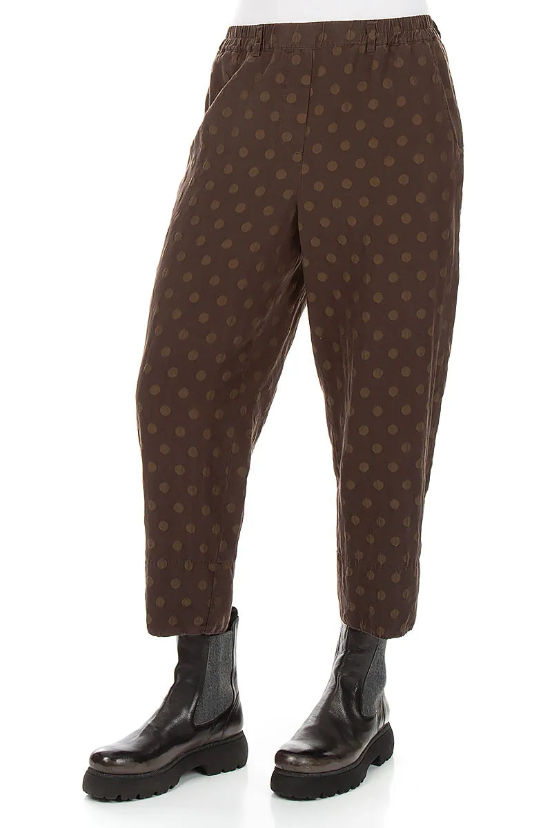 Roll Up Truffle Brown Dotty Silk Trousers 3