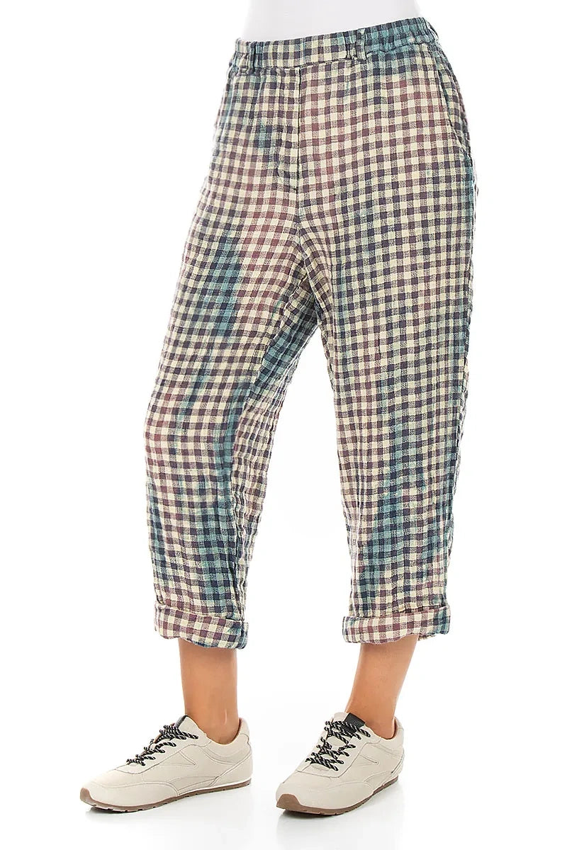 Roll Up Watercolour Check Linen Trousers 3