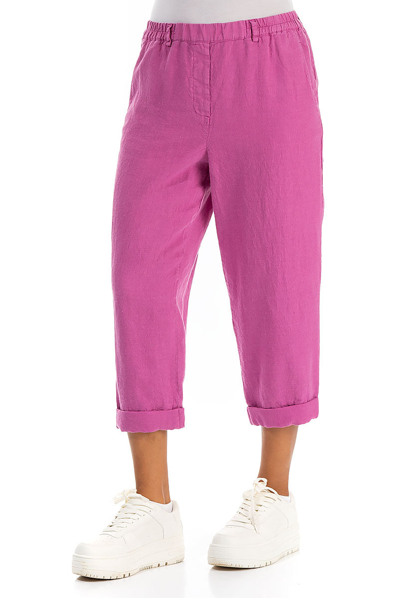 Roll Up Wild Berry Linen Trousers 3