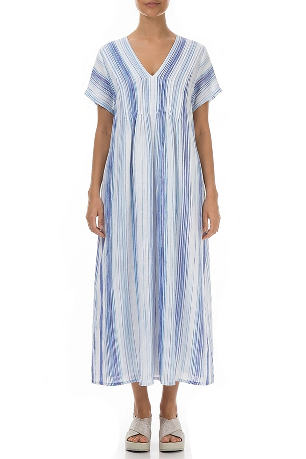 Romantic Blue Wash Stripe Linen Dress 1