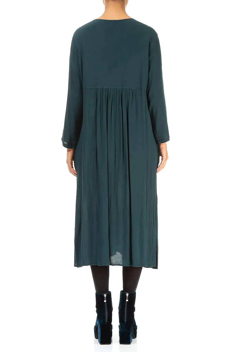 Robe romantique émeraude en viscose froissée