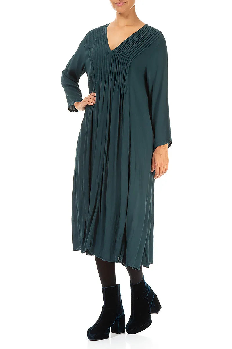 Robe romantique émeraude en viscose froissée