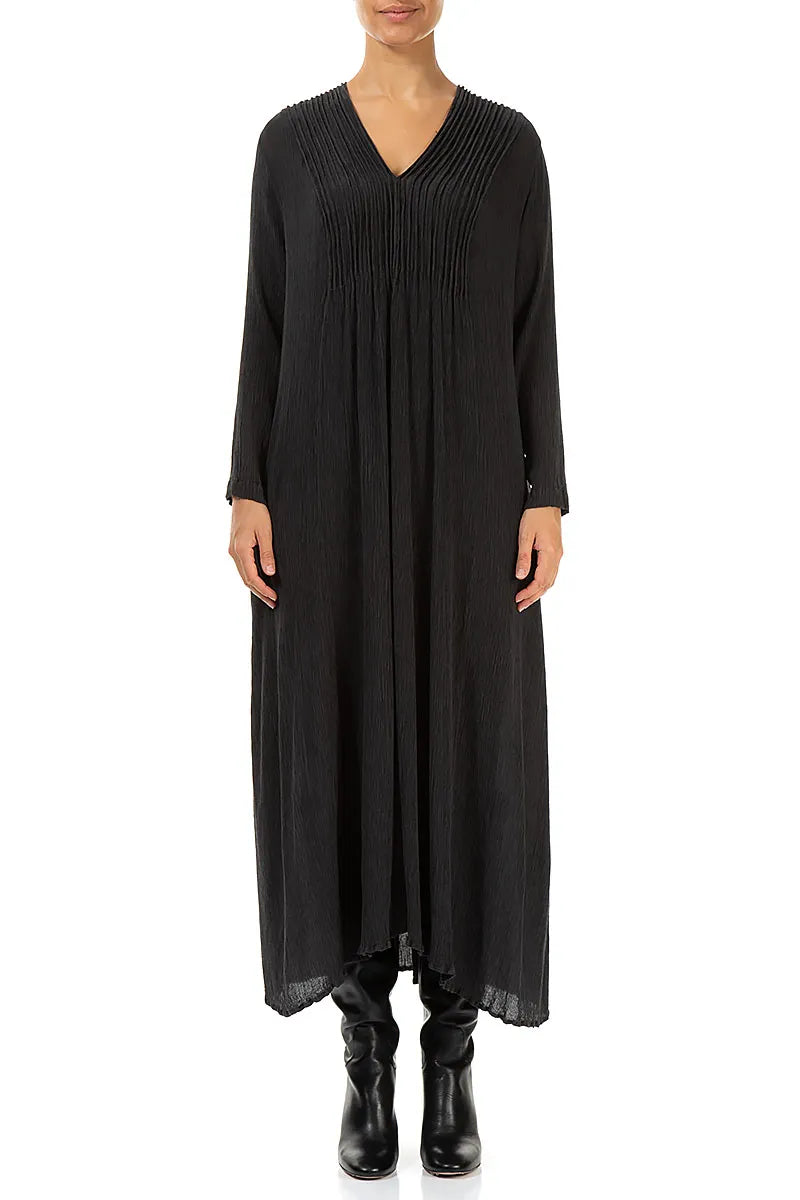Romantic Graphite Blue Silk Viscose Dress