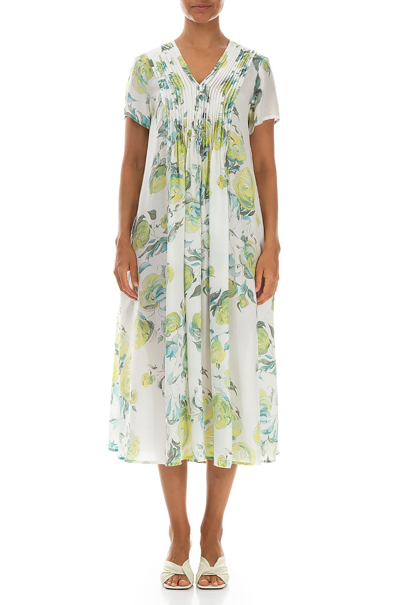 Romantic Lime Rose Silk Bamboo Dress 1