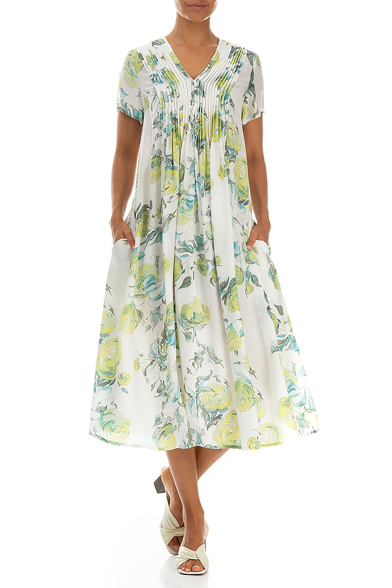 Romantic Lime Rose Silk Bamboo Dress 4