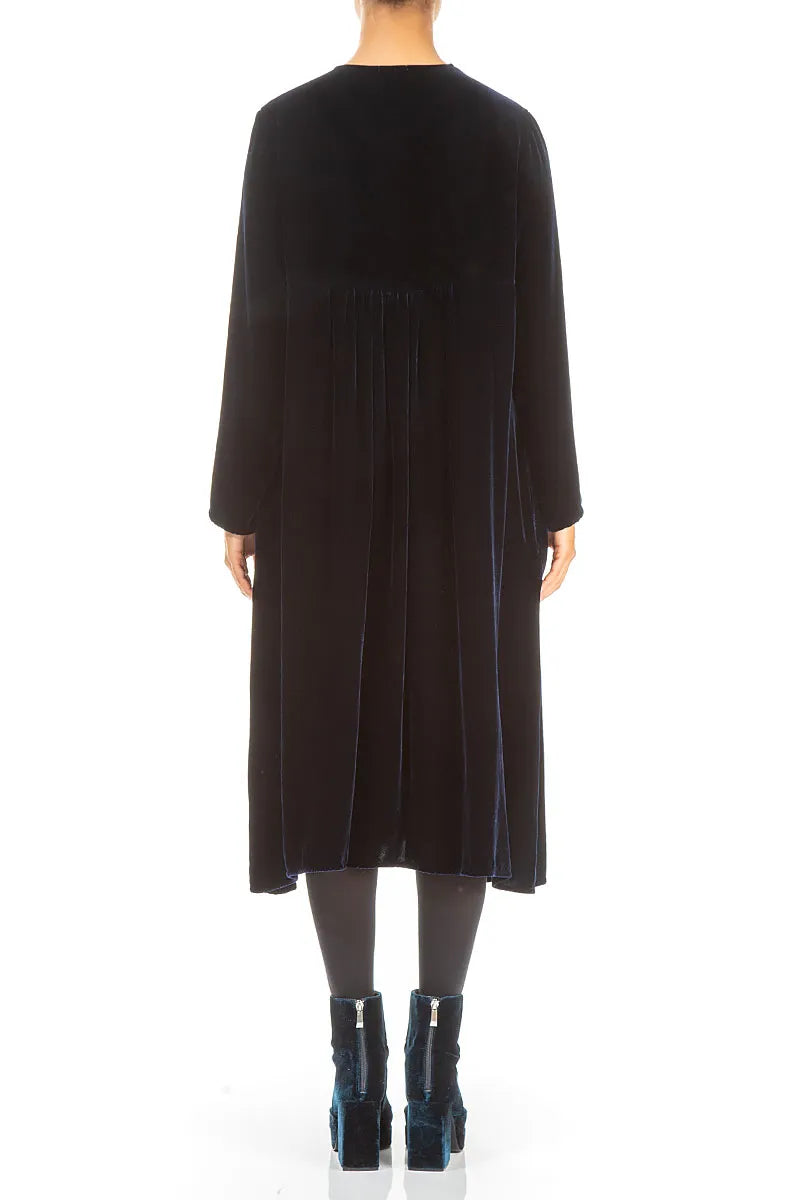 Romantic Long Sleeve V-Neck Royal Blue Silk Velvet Dress 2