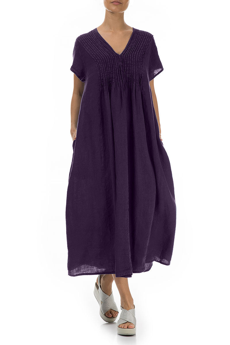 Romantic Royal Purple Linen Dress 4