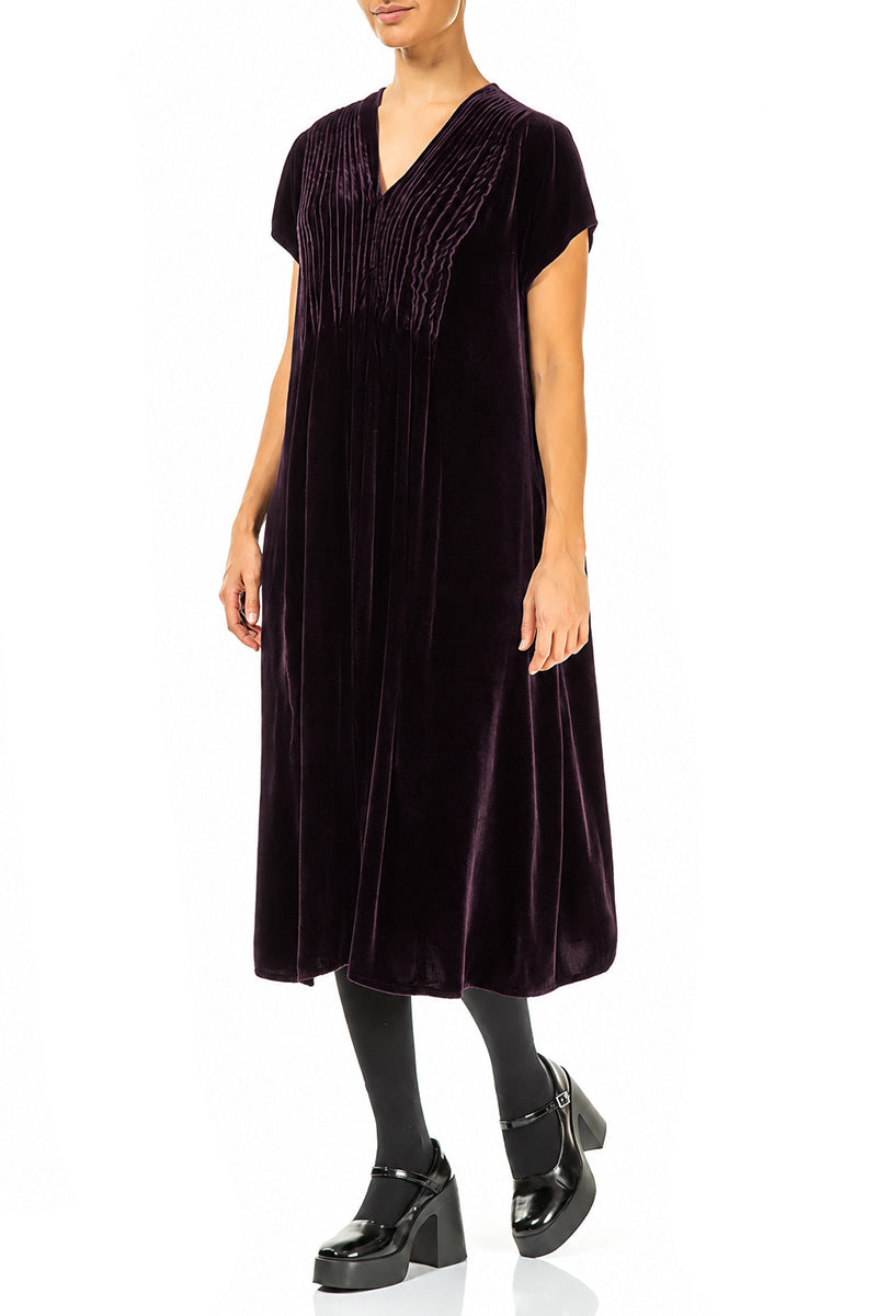 Romantic V-Neck Deep Plum Silk Velvet Dress 3