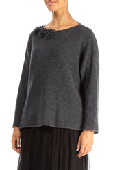 Rosette Dark Grey Wool Sweater 3