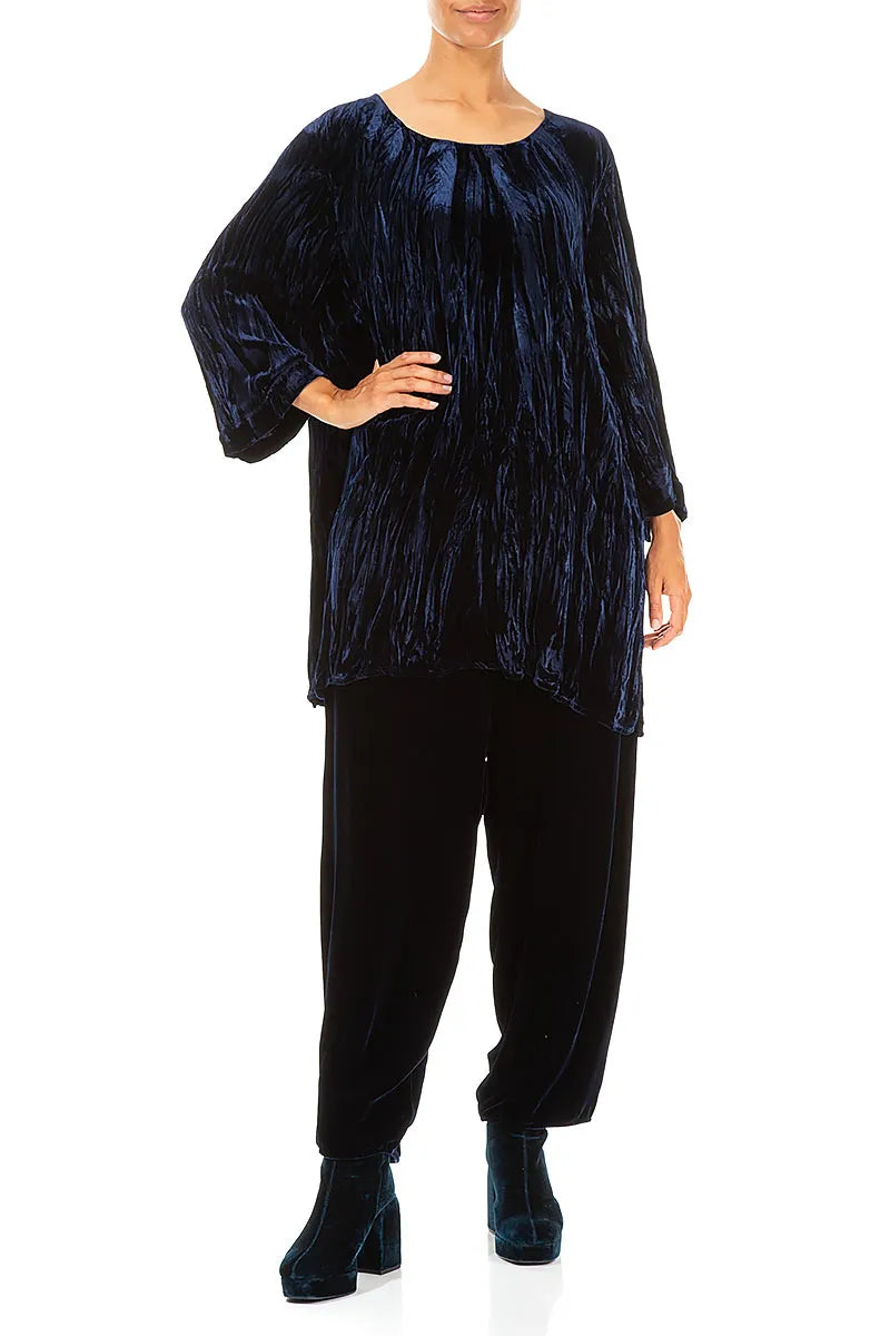 Royal Blue Crumpled Silk Velvet Tunic