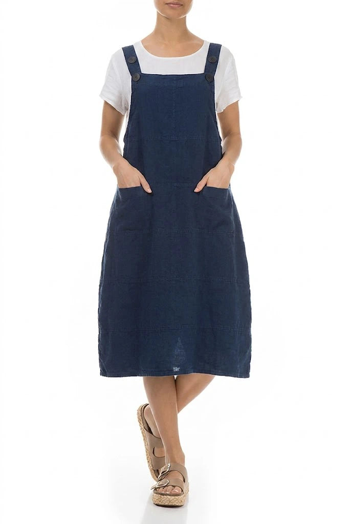 Royal Blue Linen Dungaree Dress 3