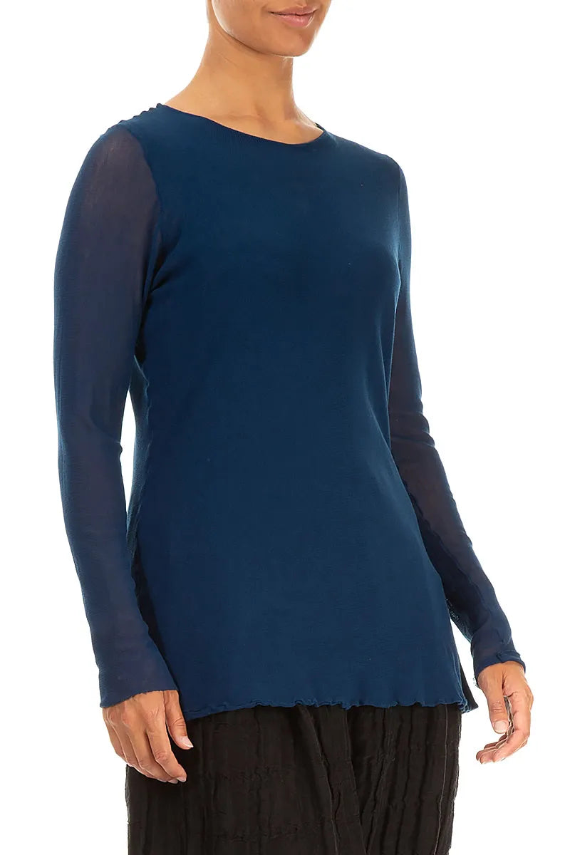 Royal Blue Mesh Soft Cotton Blouse 3