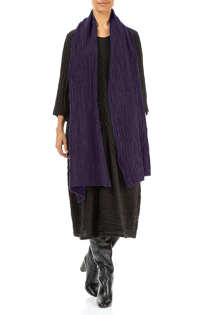 Royal Purple Crinkled Silk Linen Scarf 2