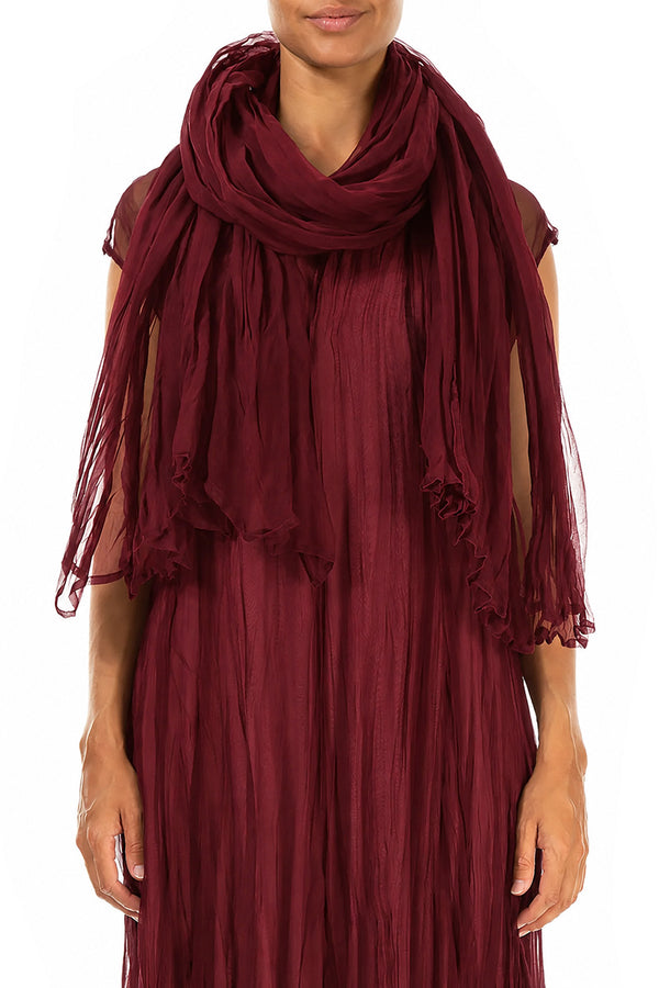 Ruby Crumpled Silk Chiffon Scarf 1