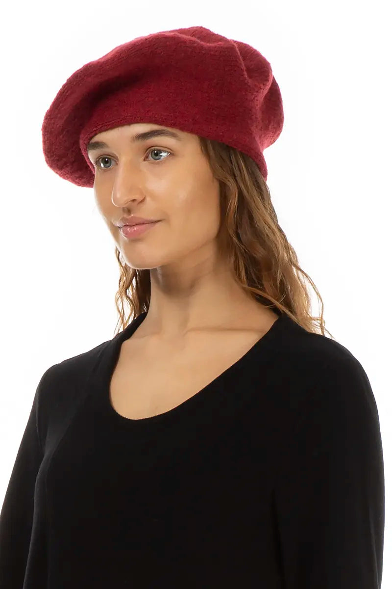 Ruby Red Knitted Wool Beret