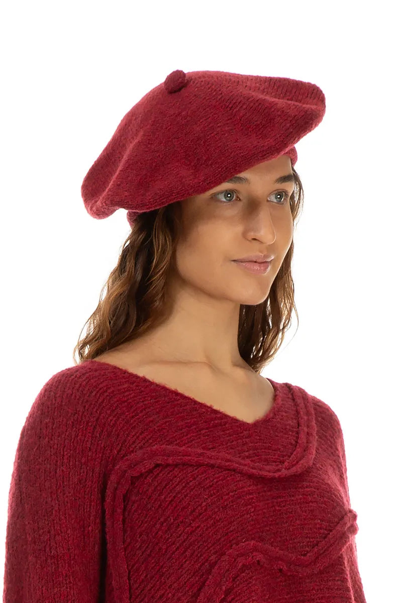 Ruby Red Knitted Wool Beret 1