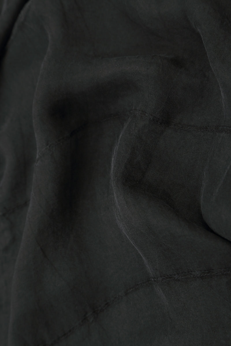 Ruched Black Silk Chiffon Skirt