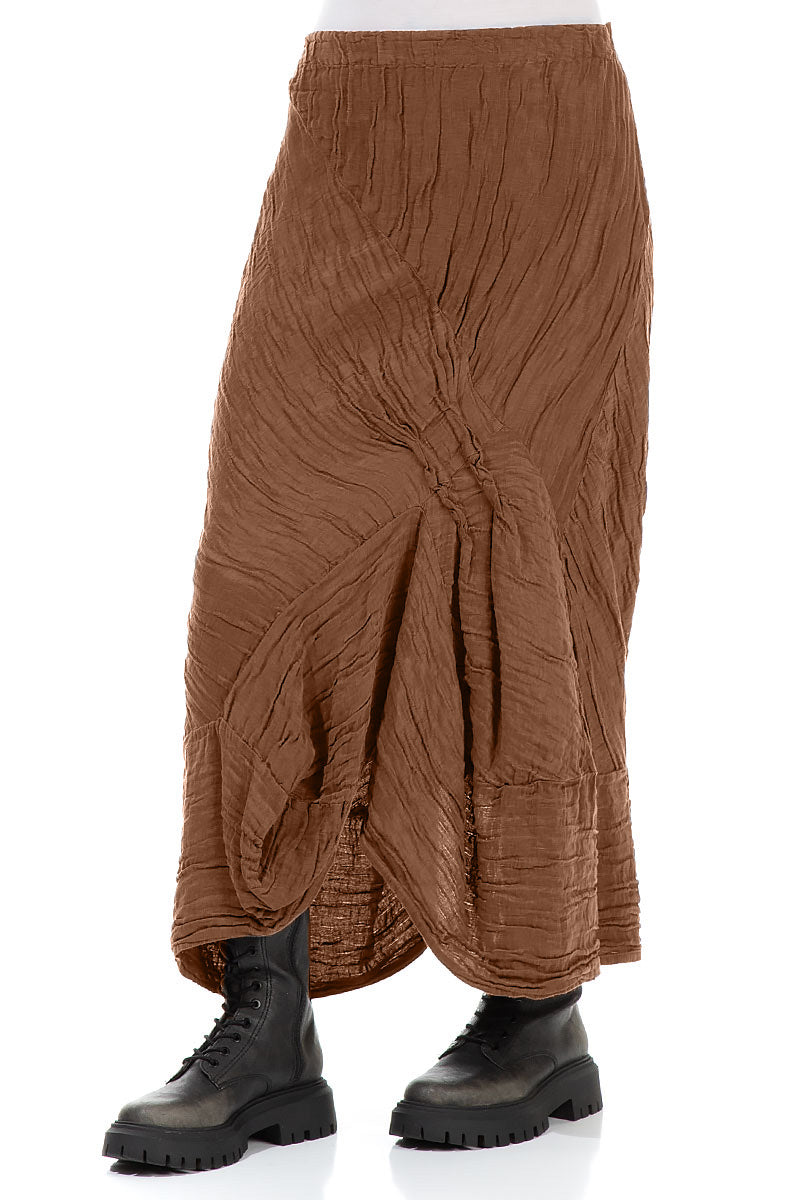 Ruched Crinkled Aged Copper Silk Linen Skirt 3