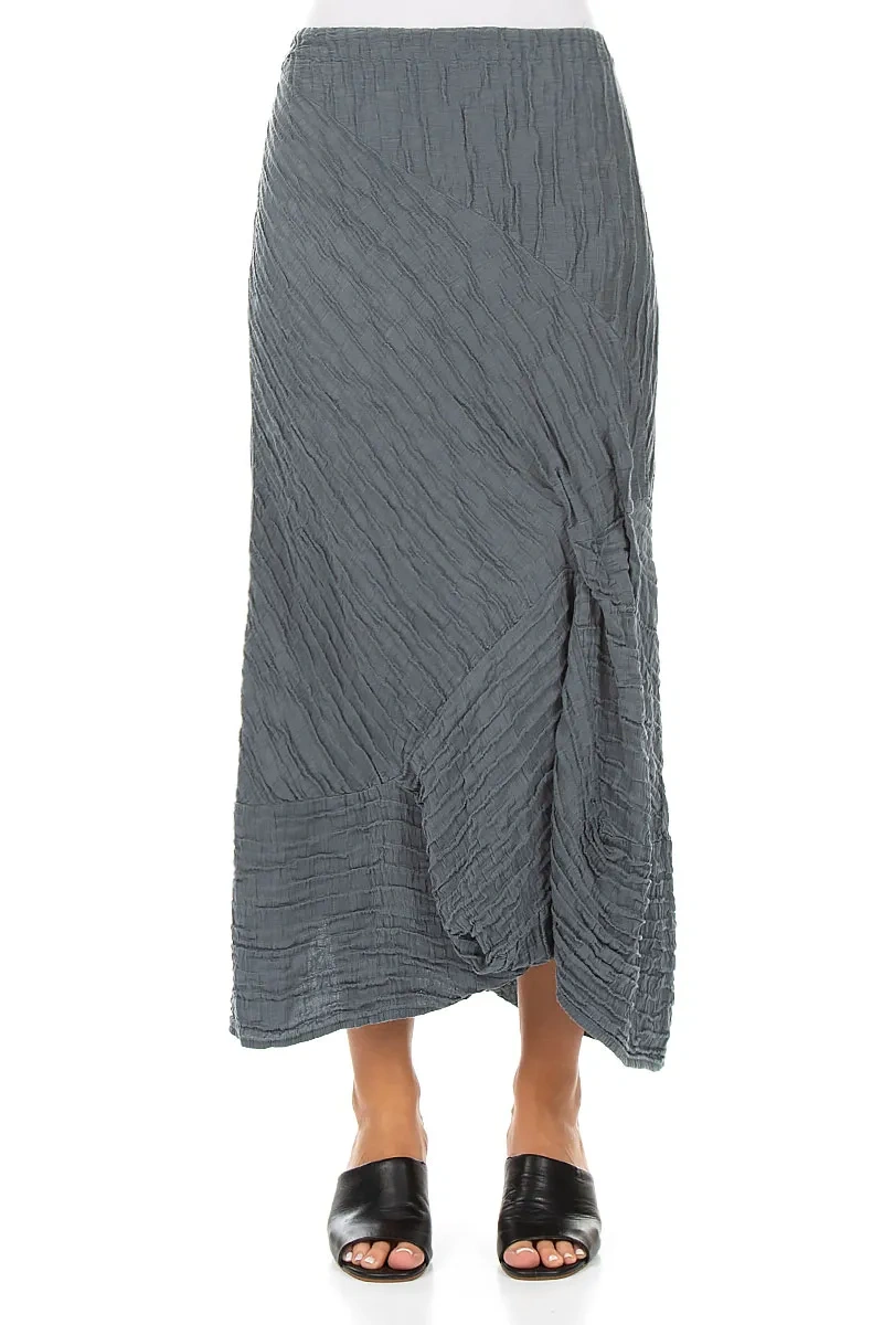 Ruched Crinkled Graphite Silk Linen Skirt