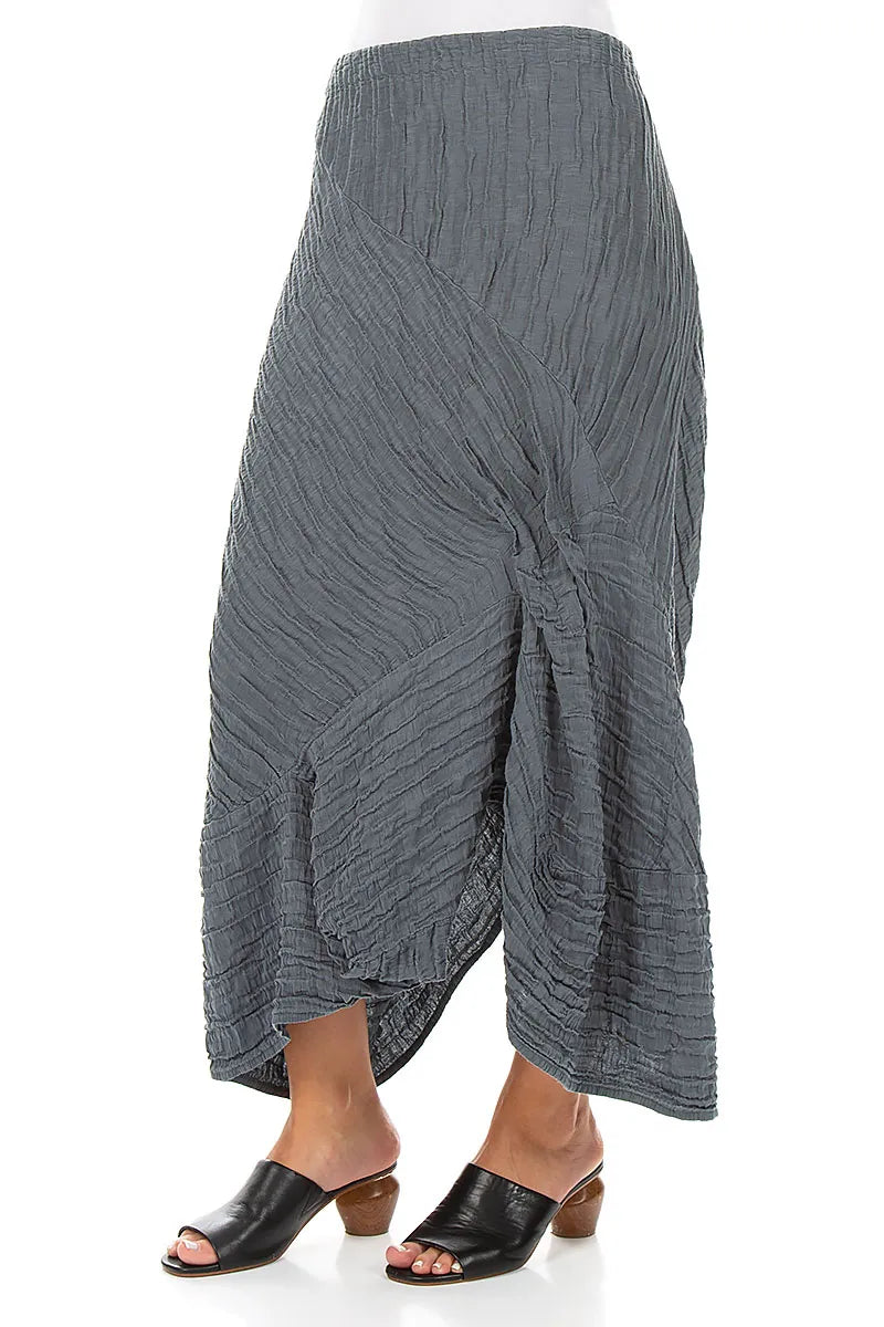 Ruched Crinkled Graphite Silk Linen Skirt
