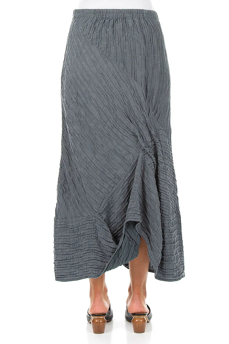 Ruched Crinkled Graphite Silk Linen Skirt