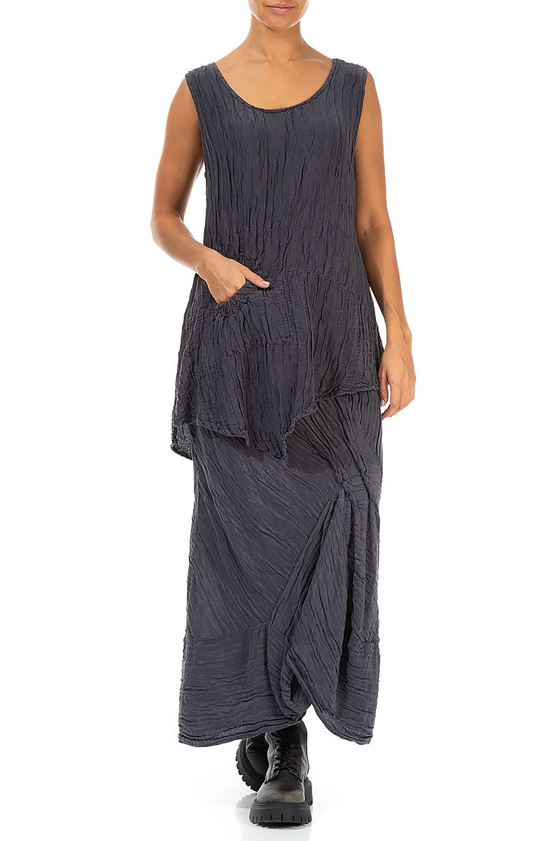 Ruched Crinkled Violet Silk Skirt 4