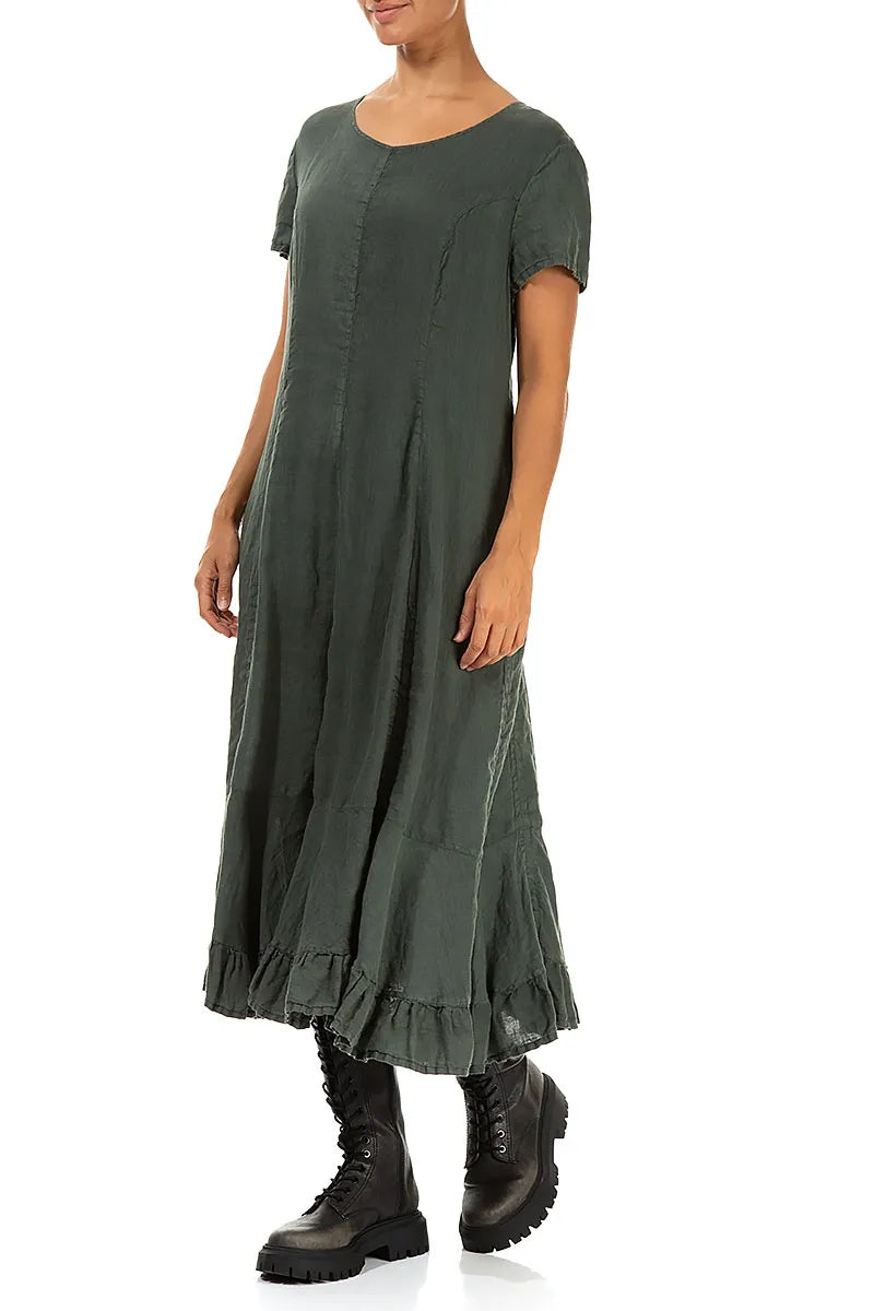 Ruched Forest Mist Linen Dress