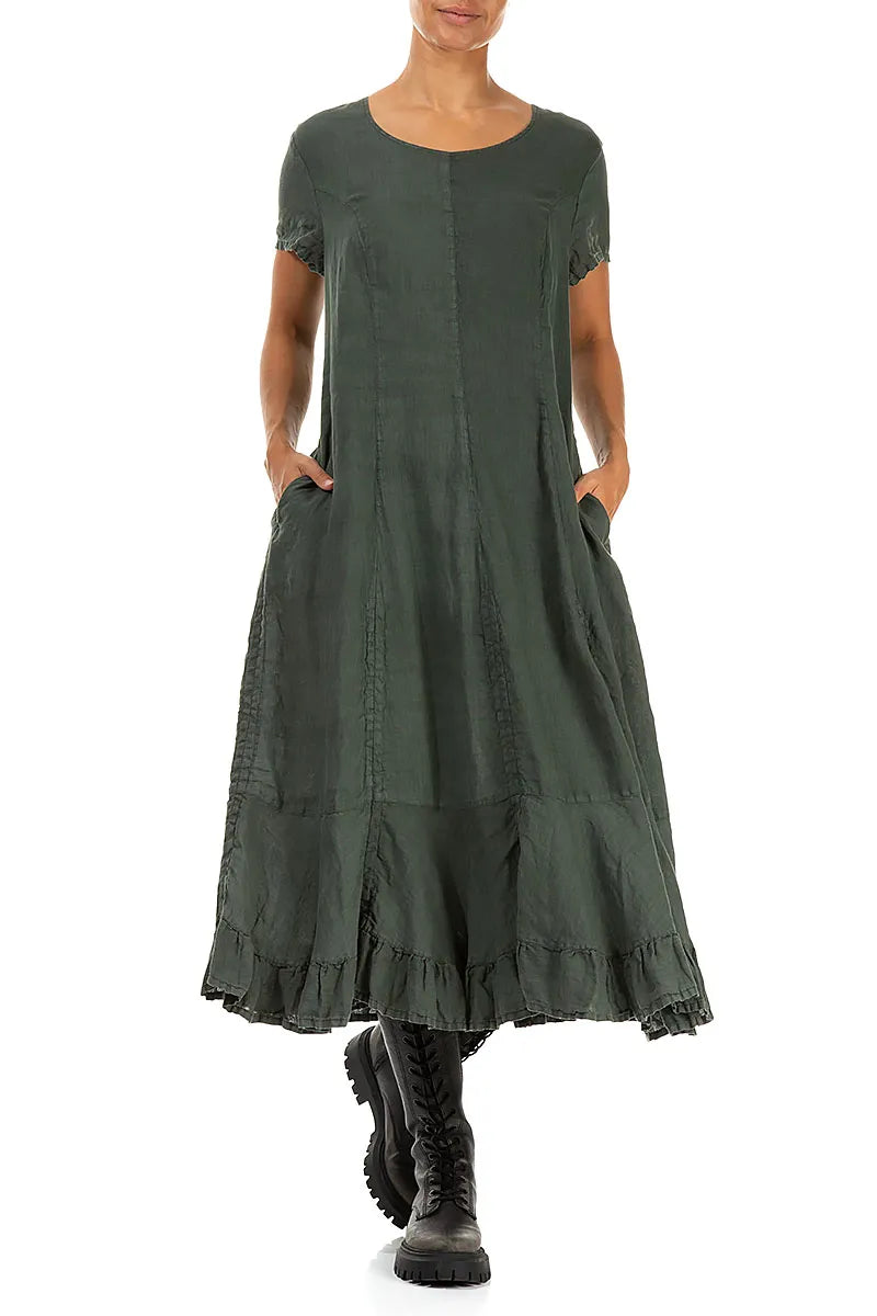 Ruched Forest Mist Linen Dress