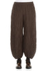 Ruched Hem Forest Brown Crinkled Silk Linen Trousers 1