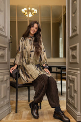 Ruched Hem Forest Brown Crinkled Silk Linen Trousers 6