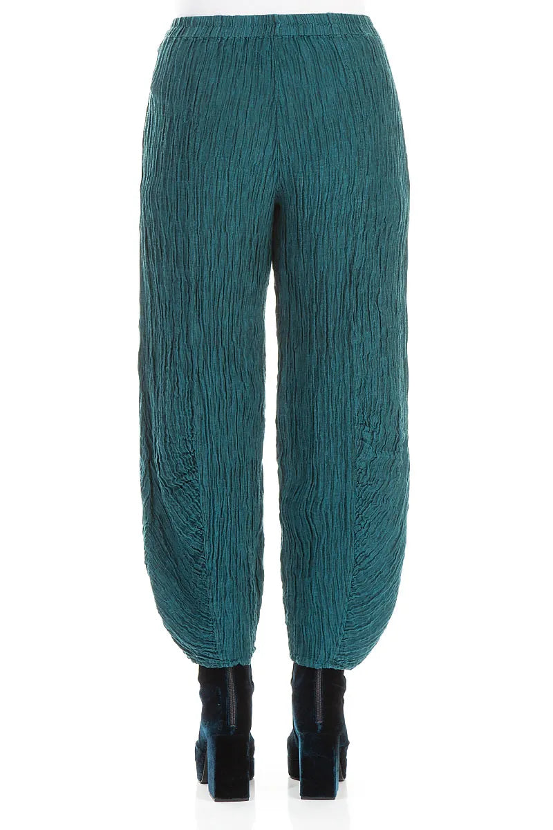 Ruched Hem Peacock Crinkled Silk Trousers 2
