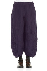 Ruched Hem Royal Purple Crinkled Silk Linen Trousers 1