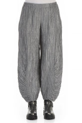 Ruched Hem Silver Crinkled Silk Linen Trousers 1